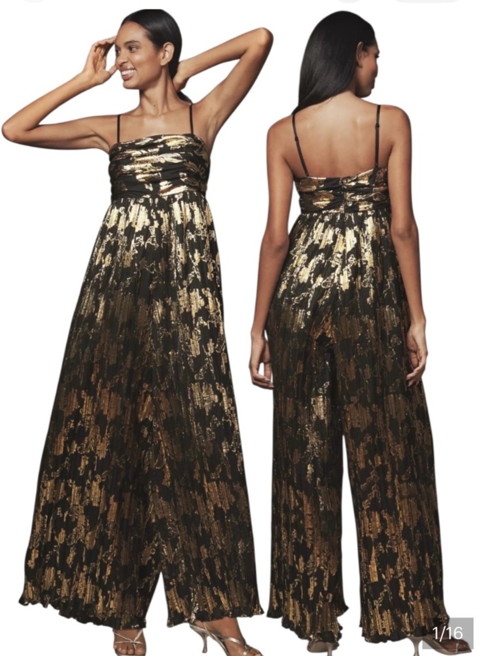 Anthropologie women’s HUTCH MABEL FOIL PLEATED JUMPSUIT Sz XS NWT wedding guest